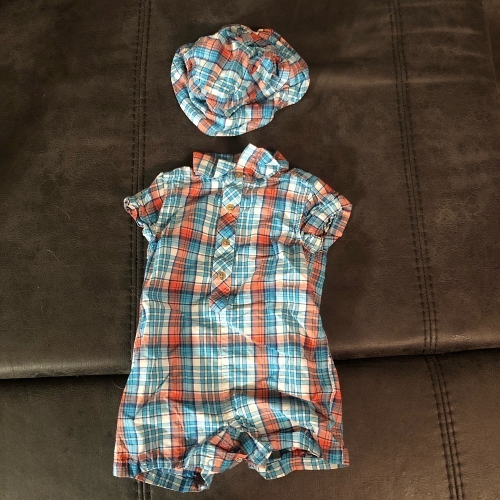 3-6 Month Children’s Place Plaid One Piece Romper and Hat